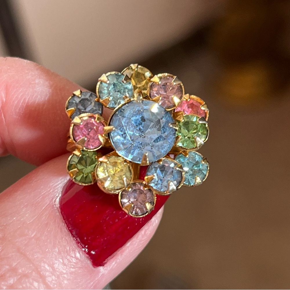 Vintage antique art deco Retro Crystal Pastel fruit salad Mini Flower Brooch